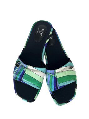 PUCCI "Yummy" Green Patterned Sandal Slides